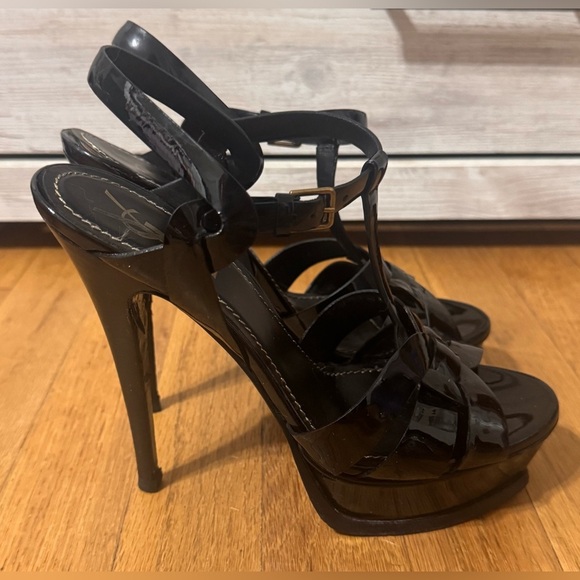 YSL Saint Laurent Tribute Patent Platform Sandals - Picture 2 of 9